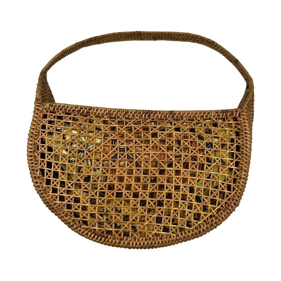 NWOT BALI BOHO Handmade Wicker Top Handle Basket Bag Yellow/Purple - Picture 10 of 12